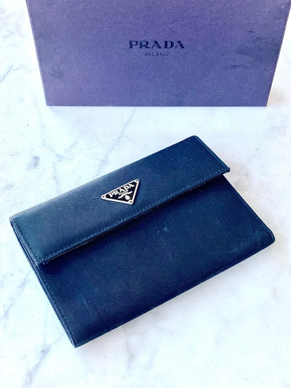 PRADA M150 Black TESSUTO Nylon Logo TRI-FOLD Wallet VINTAGE 90’s